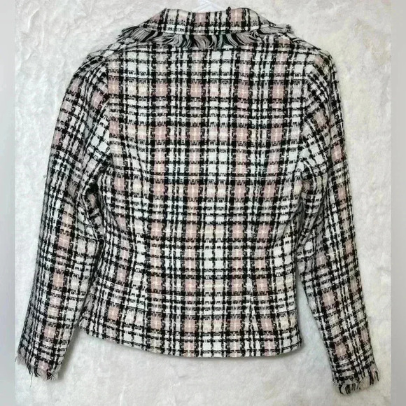 Pastel Pink Black Plaid Beaded Pearl Office Blazer Blouse Floral Dress Barn Med. - Picture 2 of 12